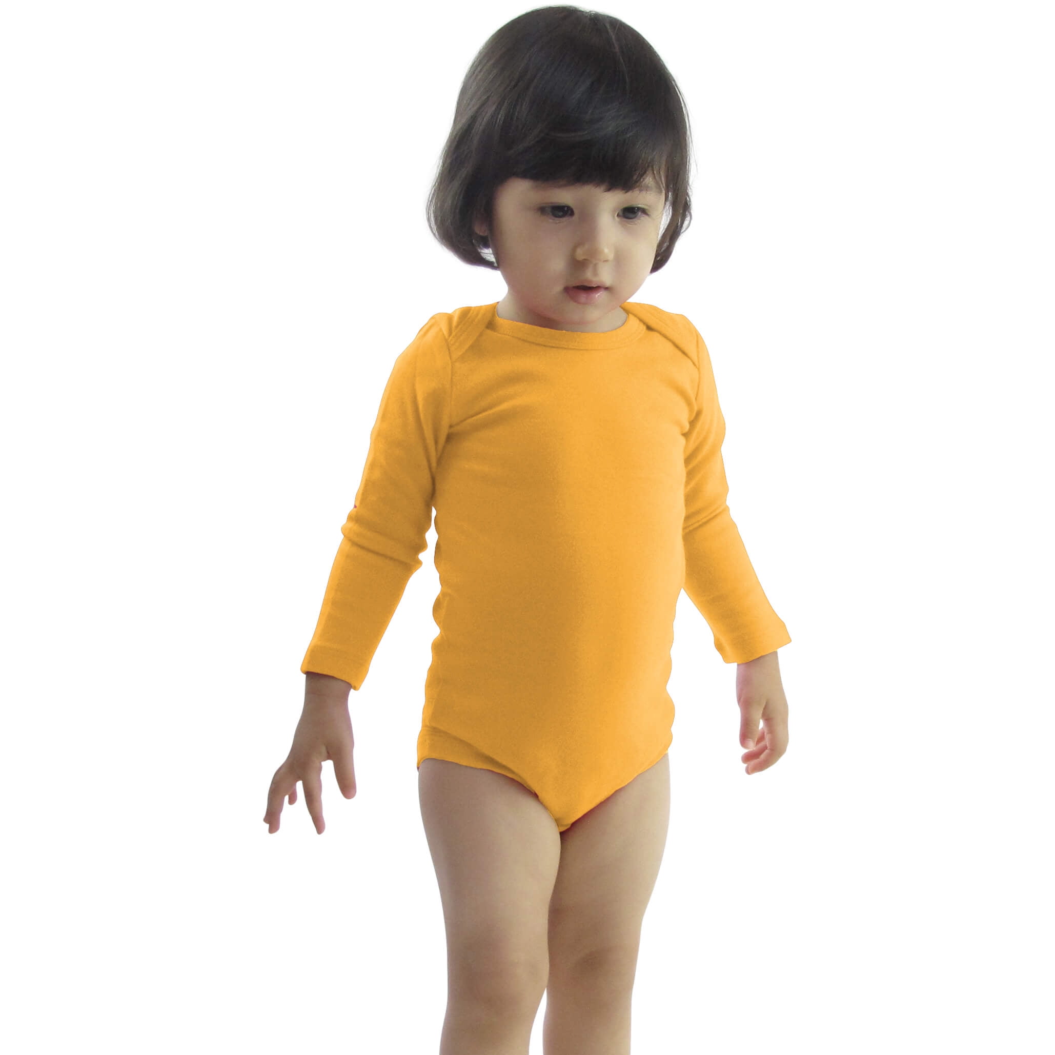 Couver Baby Cotton Longsleeve Onesie Infant Toddler Lap Shoulder Solid Color Bodysuit, Golden Yellow, 24M
