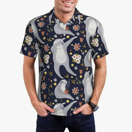 Gaeub Sloths Dancing Print Men s Polo Shirts Short Sleeve Golf Performance Shirts Stretchy Golf Shirts Casual Summer Beach Shirts-Small