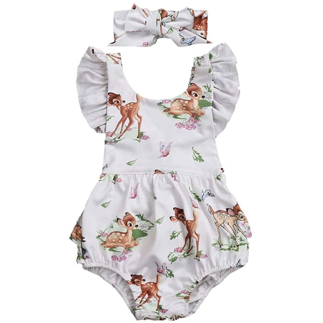 Kid Girls Christmas Bambi Romper Backless Sunsuit + Diadema Traje de cumpleaños Xemadio CJWUS-5555