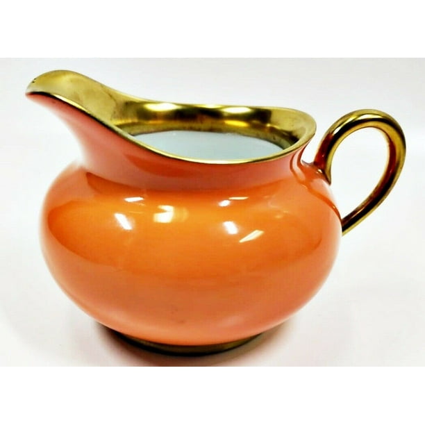 Haviland Limoges Laque De Chine Gold Rim Orange Creamer, Holds 6oz
