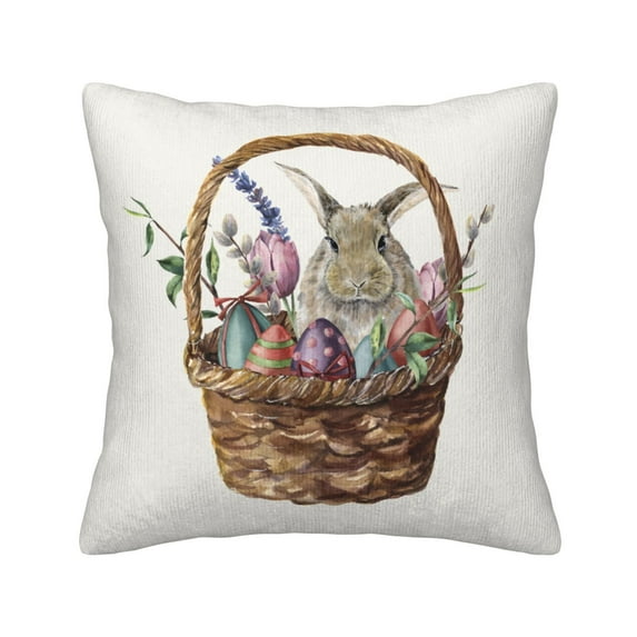 Square Throw Pillow Covers with Core, Easter Rabbit in a Flower Basket Pillows for Sofa Beds, 20"x20"