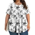 thumbnail image 4 of Pisexur Printemps Tops for Women Blouses for Women Habillé Décontracté Mode Féminine Imprimé Col Rond Manches Courtes Plissé Ample Haut Multicolore,5TG, 4 of 7