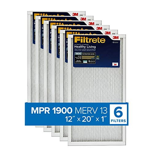 Filtrete 12x20x1, AC Furnace Air Filter, MPR 1900, Healthy Living Ultimate Allergen, 6-Pack (exact dimensions 11.81 x 19.81 x 0.78)