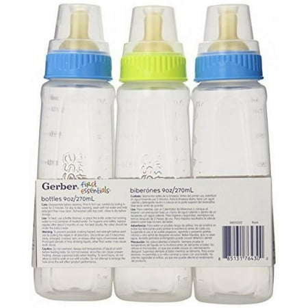 Gerber First Essential Clear View Plastic Nurser With Latex Nipple, BPA Free, Assorted Colors, 3 Pack