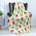 thumbnail image 4 of Fruits Soft Flannel Fleece Blanket, Watercolor Illustration of Granny Smiths and Celesta Brush Strokes Effect, Cozy Plush for Indoor and Outdoor Use, 50" x 60", Dark Coral Apple Green, by Ambesonne, 4 of 5
