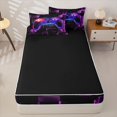 thumbnail image 3 of Erosebridal Neon Game Controller Pattern Zipper Queen Comforter Set with Fitted Sheet and 2 Pillowcases,Cube Block Print Zipper Bedding Set,Purple Pink Blue,Black Reversible, 3 of 5
