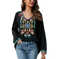 thumbnail image 3 of Grosy Embroidered Tops for Women Plus Size 3/4 Sleeve Tunic Tops Mexican V Neck Peasant Cotton Rayon Blouses Maxi Vintage Boho Bohemian Casual Loose Clothes-Black/618-BK-3XL/G, 3 of 7