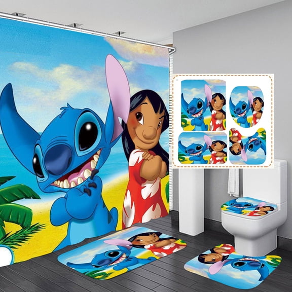 Stitch Shower Curtain 72" x 72" Bathroom 4 Pieces Set Bathroom Decor