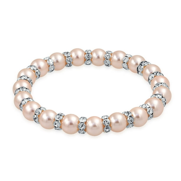 Bling Jewelry - Light Pink Simulated Pearl Stackable Strand Stretch Bracelet  for Women White Crystal Rondelle Spacer Silver Plated Brass - Walmart.com -  Walmart.com