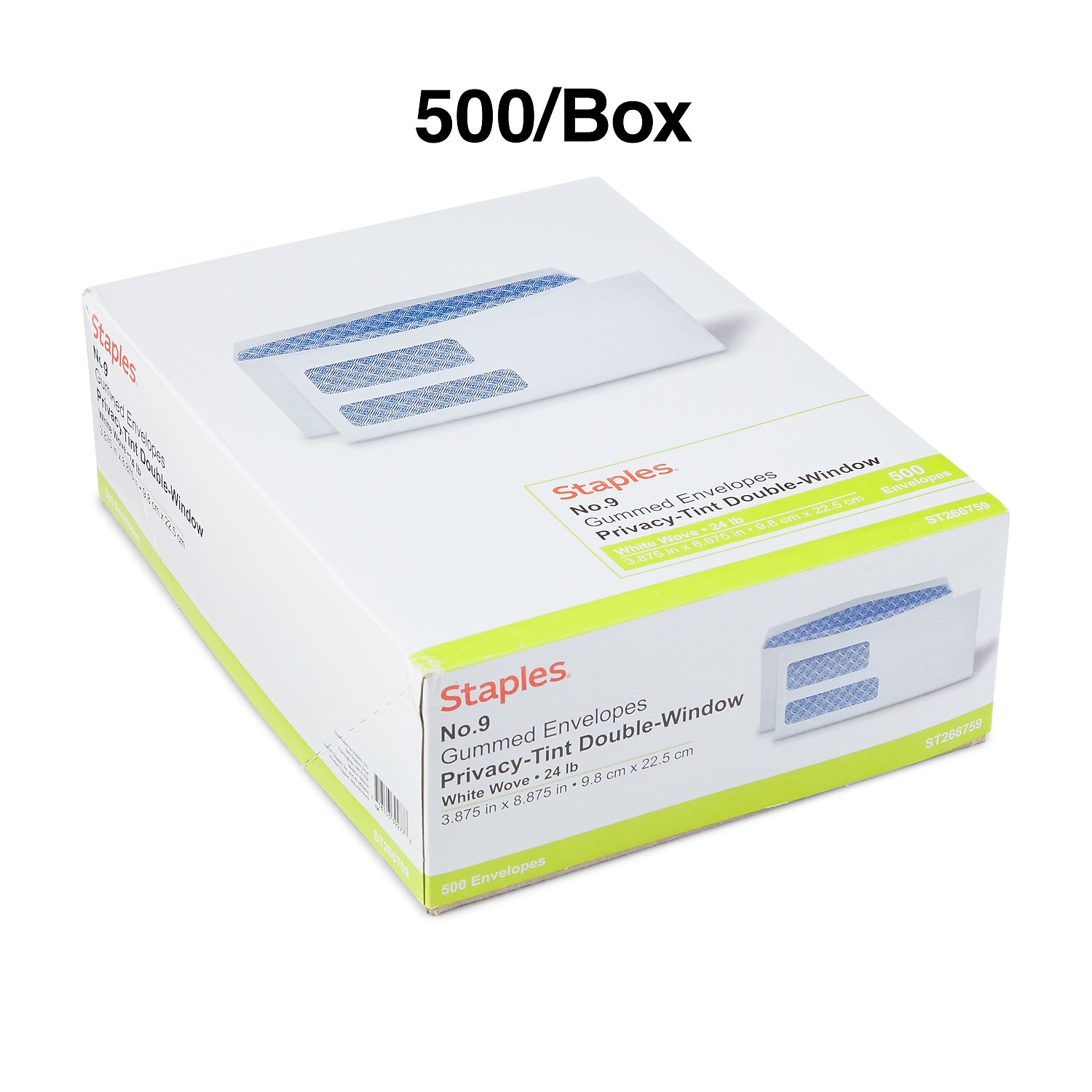 Staples Standard Invoice Dbl Window Security-Tint Gummed #9 Envelopes 500/BX 266759