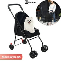 Fompes Pet Stroller for Small-Medium Dogs/Cats, 4-Wheel Lightweight Portable Puppy Travel Jogger with Sun Cover, Breathable and Visible Mesh, Black