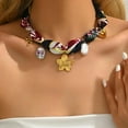 thumbnail image 2 of 18K Gold Plated Silk Scarf Necklace for Women, Bandana Necklace with Stainless Steel Charms Choker, Vintage accessories Flower Sun Coin Butterfly Pendant Necklaces, Boho Christmas Gifts, 2 of 6