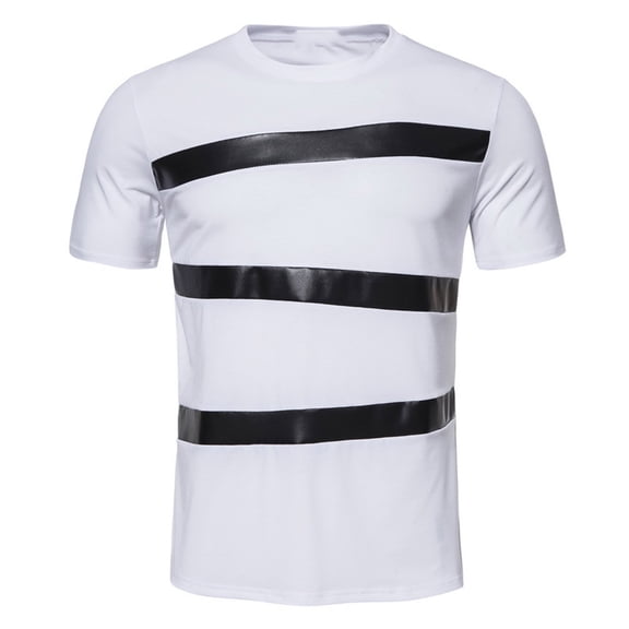 Njoeus Mens Undershirts Mens Graphic T Shirts Men's Leather Patchwork Short Sleeved T-Shirt Crewneck Tees Pullover Short Sleeved Fashionable Casual T-Shirt Top Blouses Summer Tops for Men 2024