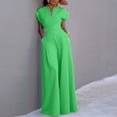 thumbnail image 4 of ZANZEA Womens V Neck Short Sleeve High Waist Jumpsuits Office Work Casual Party Wide Leg Long Rompers, 4 of 12