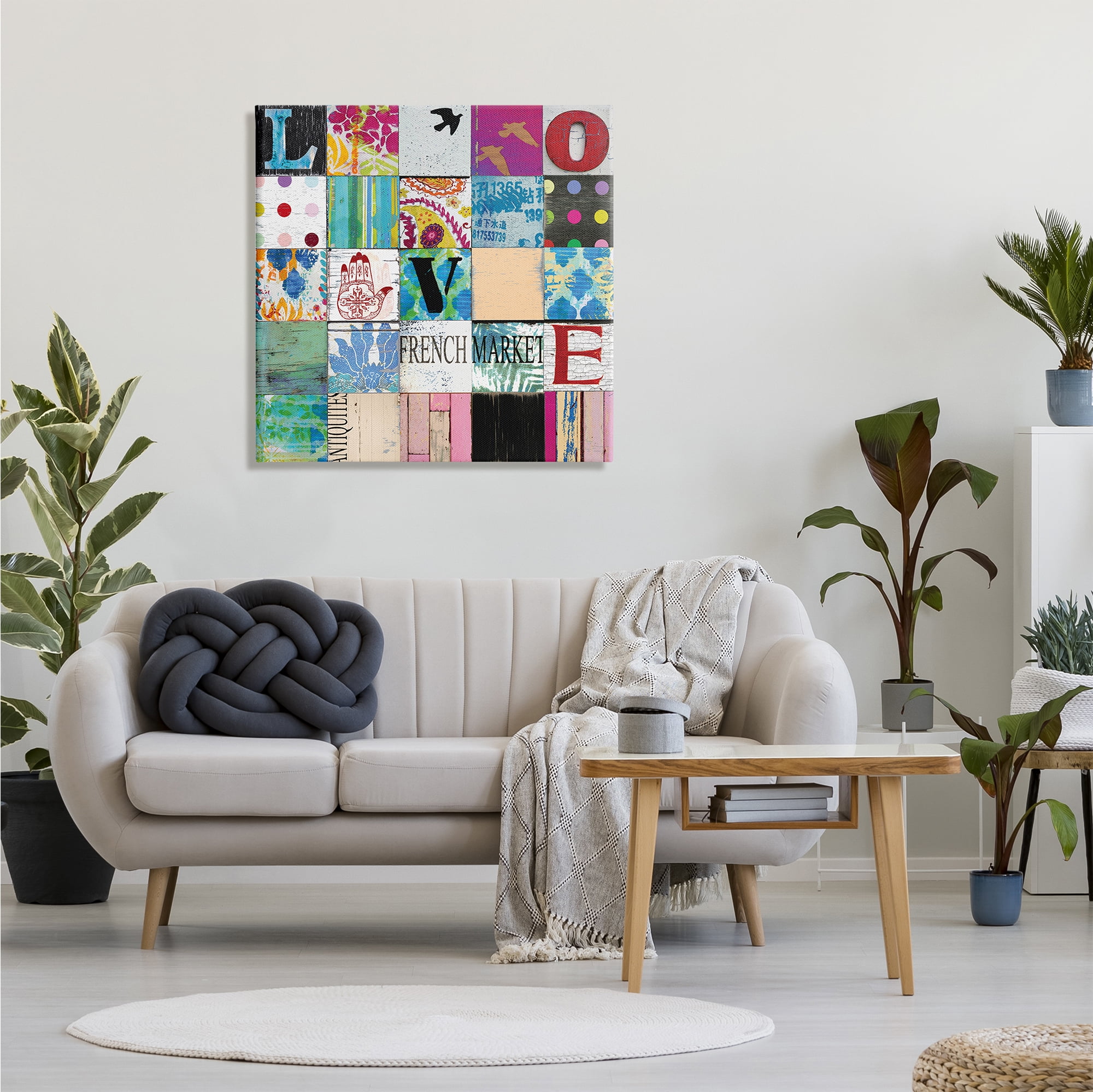 Stupell Industries Love Typography Collage Vintage Icons Patchwork, 30 x 30, Designed by Charlie Carter