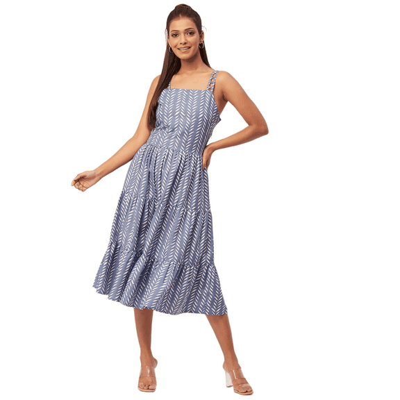 Moomaya Printed Sleeveless Tiered Dress, Strap Dress Summer Midi Rayon Dresses