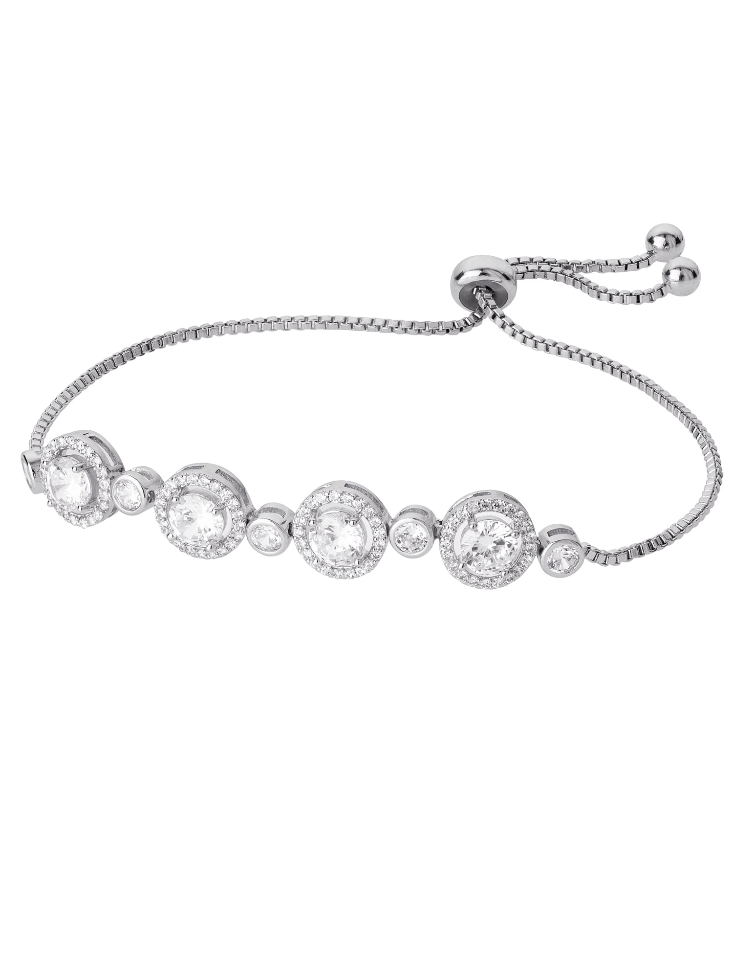 FINE SILVER PLATED CUBIC ZRICONIA ROUND LARIAT BRACELET