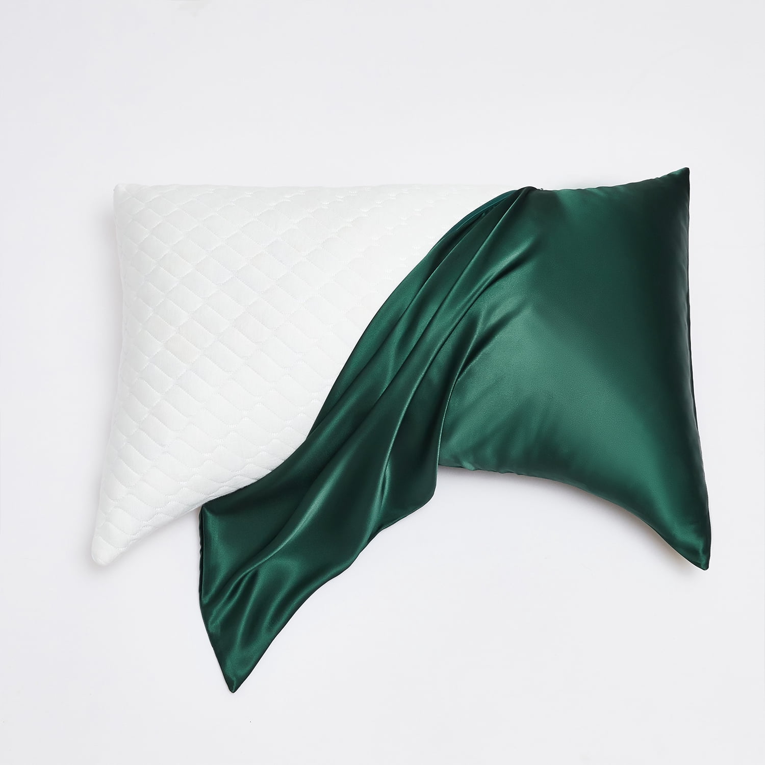 HIG Cooling Curved Pillow Cases 2 Pack King - Silky Soft Stretch Satin Pillow Shams, Dark Green - 20x36 Inches