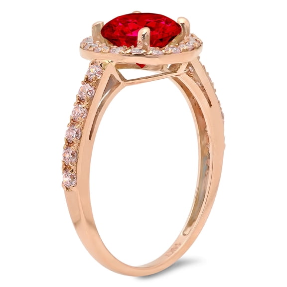 1.86 ct Round Cut Simulated Ruby Halo Engagement Ring for Women in 18K Rose Gold