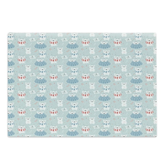 Cartoon Cutting Board, Polar Bears in Blanket with Romantic Hearts Backdrop Hand Drawn Animals, Decorative Tempered Glass Cutting and Serving Board, Large Size, Pale Blue Coral Blue, by Ambesonne
