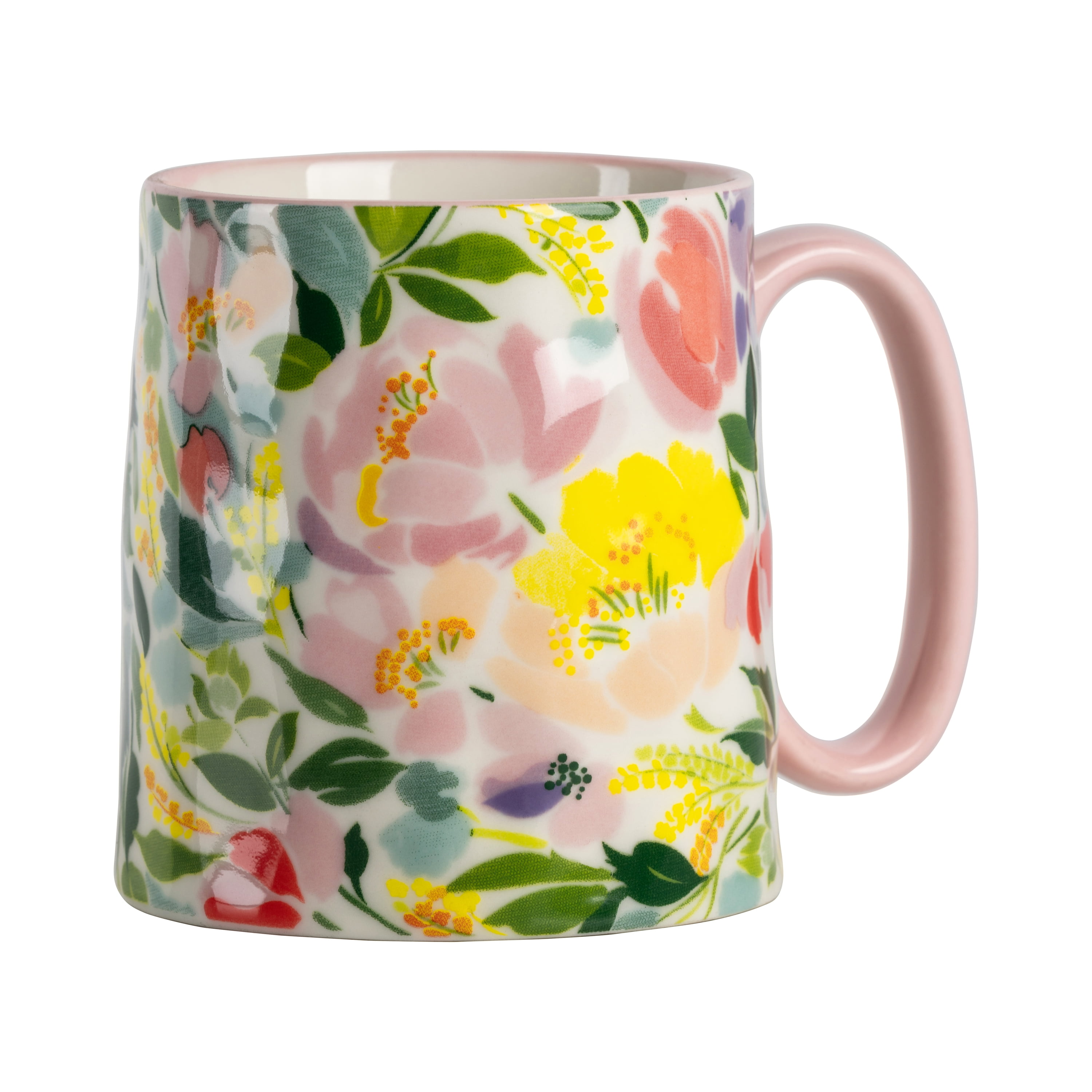 10 Strawberry Street Bella Pink Peony Watercolor 14 oz. Ceramic Mug, Set of 4