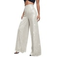 thumbnail image 3 of SLADYGLO Women Sequin High Waist Stretchy Wide Leg Streetwear Long Pants, 3 of 7