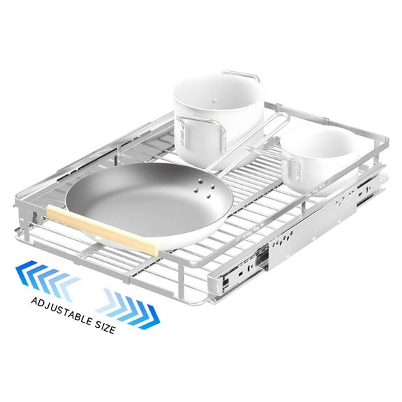 SANNO Pull Out Drawer Cabinet Organizer, Expandable Slide Out Storage Shelves - Heavy Duty, for kitchen Cabinets, Under Sink and Wardrobe, Opening Size Required 12.2"~18.5" 1 Pack