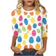 thumbnail image 3 of Yxbdin Plus Size Easter T Shirts for Women Easter Eggs Print 3/4 Sleeve Shirt Crew Neck Cute Bunny Graphic Tee Casual Funny Tops for Holiday Yellow XXXL, 3 of 8
