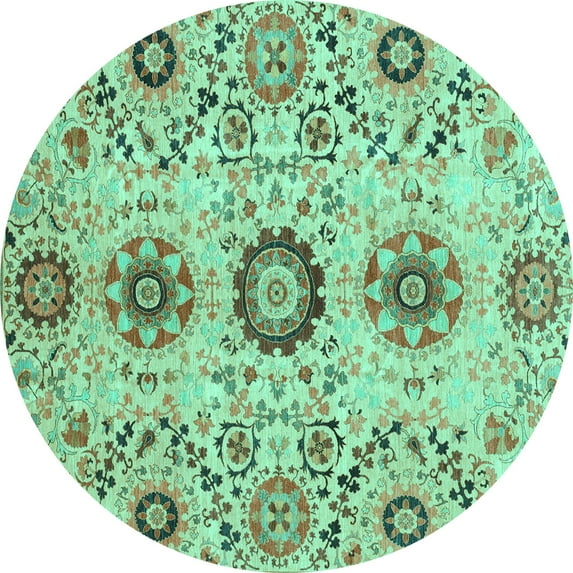 Ahgly Company Indoor Round Oriental Turquoise Blue Modern Area Rugs, 5' Round