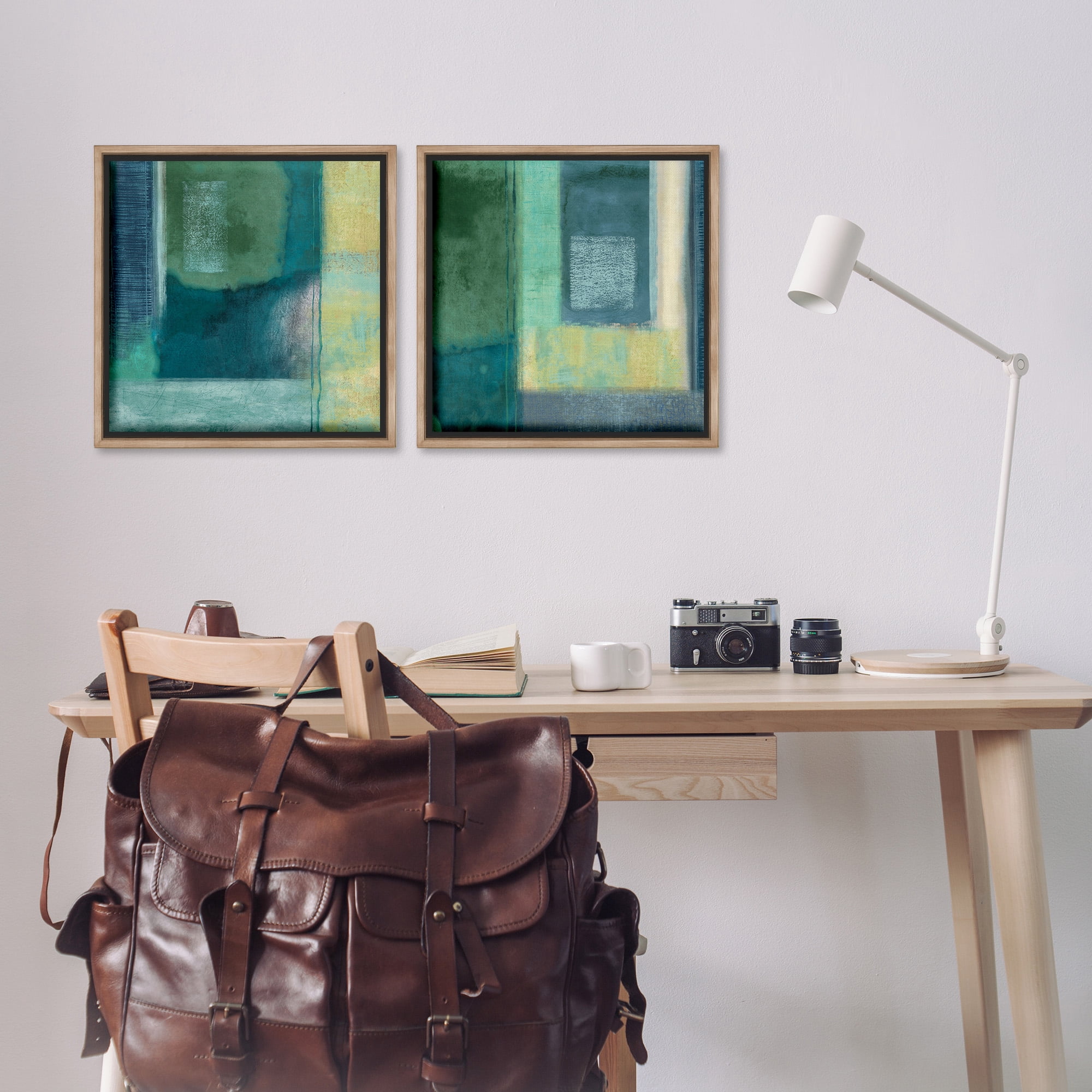 Stupell Industries Asymmetrical Soft Abstract Shapes Abstract Painting Brown Floater Framed Canvas Art Print Wall Art, 18 x 18, Set of 2