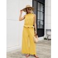 thumbnail image 5 of Women's Linen 2 Piece Outfits Sleeveless Ruffle Top Wide Leg Pants Summer Loungewear Beach Travel Sets, 5 of 11