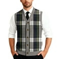 thumbnail image 2 of Domzest Men Cardigan Sweater Tailored Fit Sleeveless V Neck Sweater Vests Comfort Plaid Print Button Up Sweater Fall Fashion Knit Top Gray XL, 2 of 7