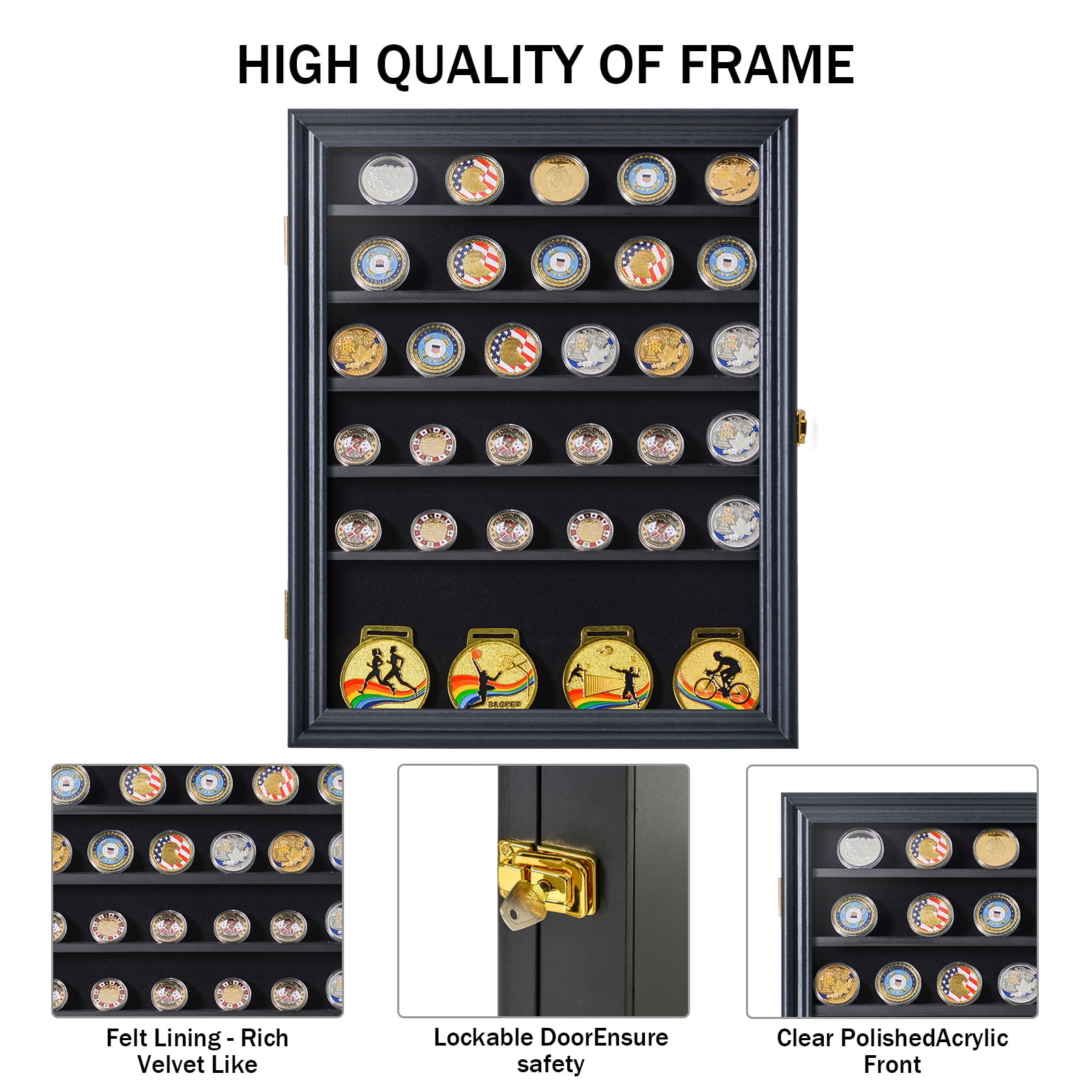 Kepooman Souvenir Challenge Coin Display Case Cabinet Rack Holder Shadow Box, Black Kepooman Souvenir Challenge Coin Display Case Cabinet Rack Holder Shadow Box, Black