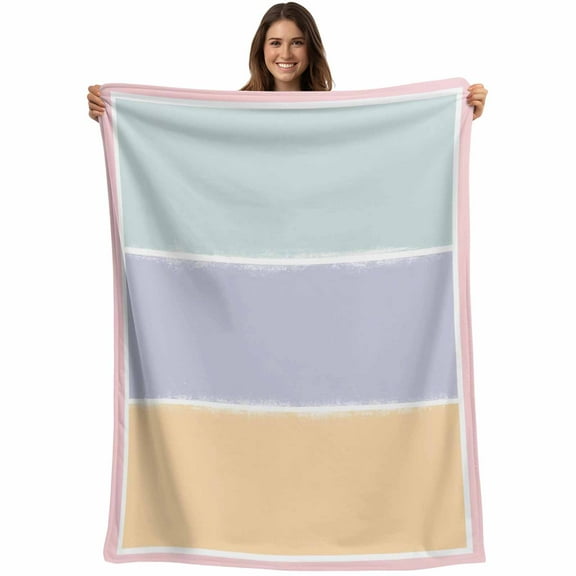 Flannel Fleece Throw Blanket Blue Sage Green Color Block Lightweight Soft Plush Blankets,Pink Stripe Cozy Warm Throw Blanket for Couch Sofa Bed Car Office All Season Use 40x50in