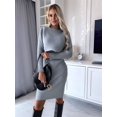 thumbnail image 5 of Women'S 2 Piece Sets Long-Sleeved Sweater Round-Neck Knitted Crop Top and V-Neck Slim Midi Dress Grey L, 5 of 8