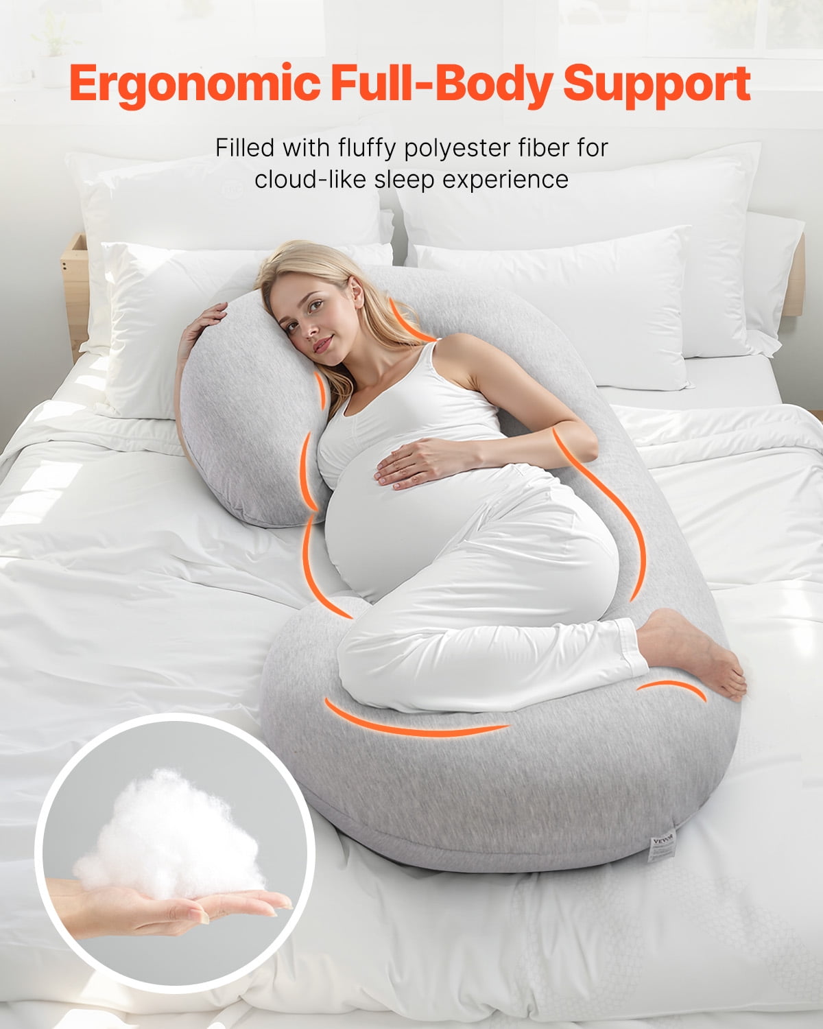 VEVOR Pregnancy Pillow, C-Shaped Full Body Maternity Pillow for Sleeping, Ultra-Soft and Breathable Pregnant Support Pillows with Removable & Washable Cover, Perfect for Back, Belly, Hip