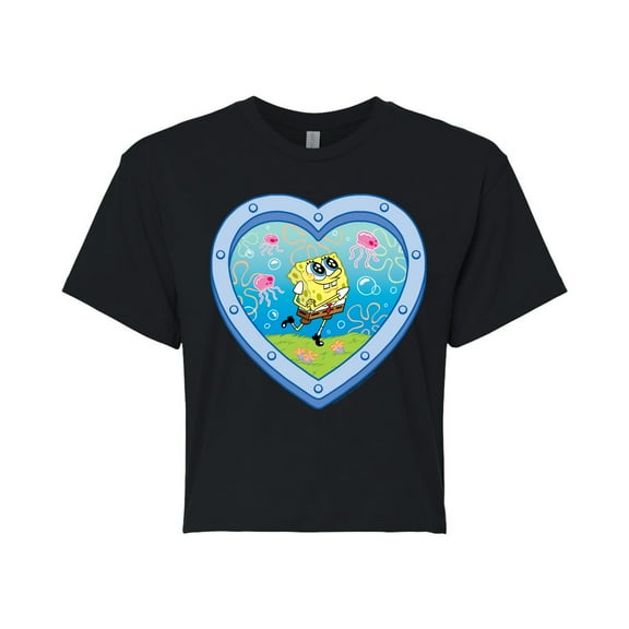 Spongebob Squarepants - Heart Porthole Window - Juniors Cropped Graphic T-Shirt