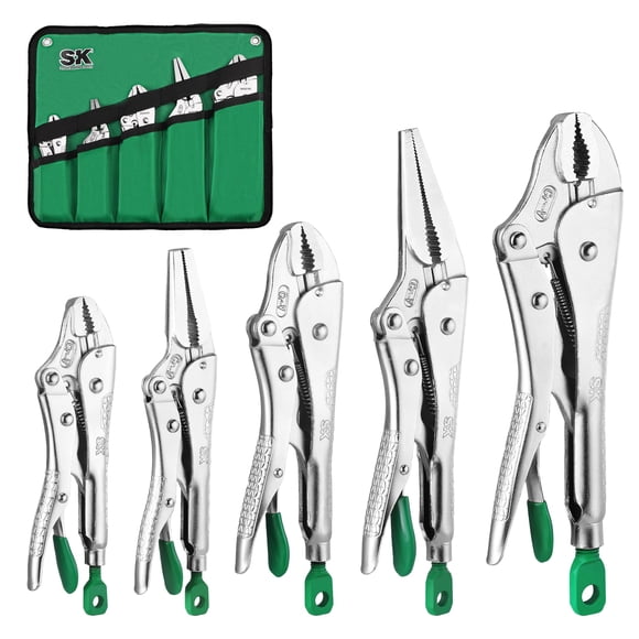 SK Ensemble de 5 Pinces de Verrouillage, Pinces de Verrouillage à Long Nez et Mâchoire Courbée, Construction Premium en CR-V, Poignée Ergonomique Antidérapante, Idéal pour le Soudage Ou le Ass