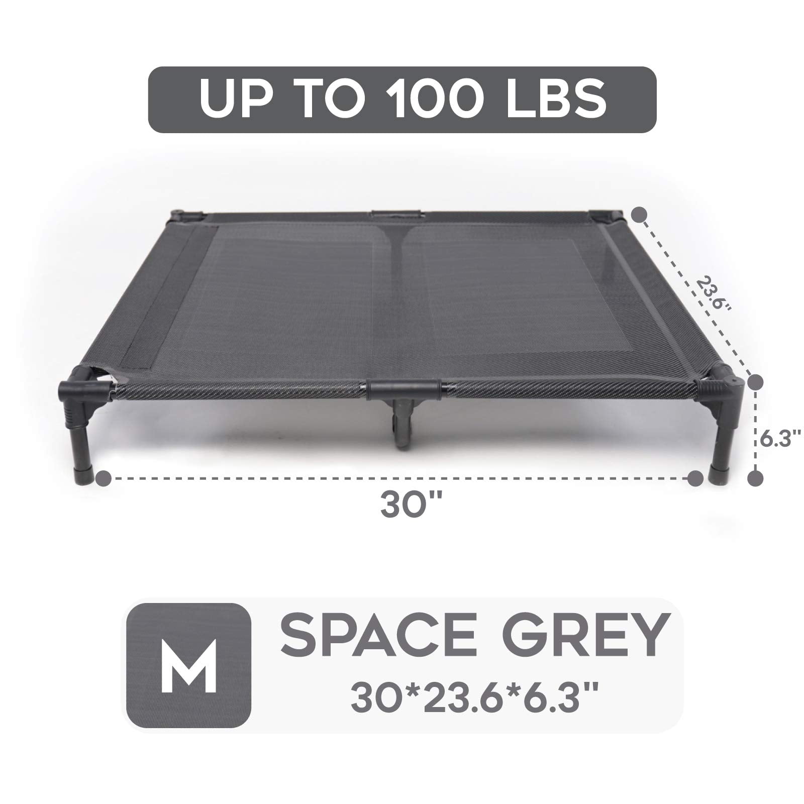 Elevated Dog Bed For Medium Dogs  Dual Support With Teslin Mesh Portable Waterproof Pet Indoor/outdoor Use 30x23x6.3 Inch Grey