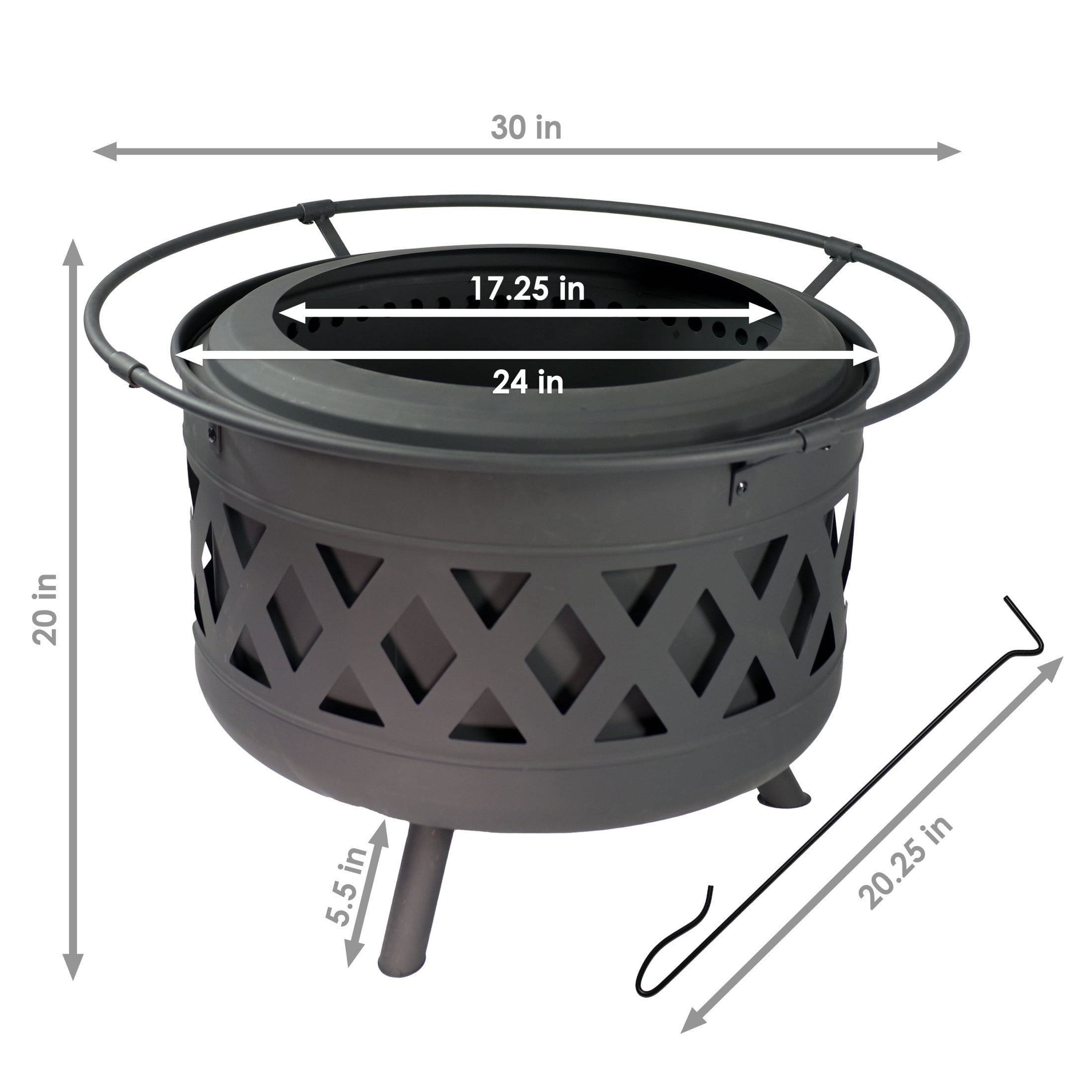 Sunnydaze 30" Round Wood-Burning Black Finish Steel Crossweave Smokeless Fire Pit