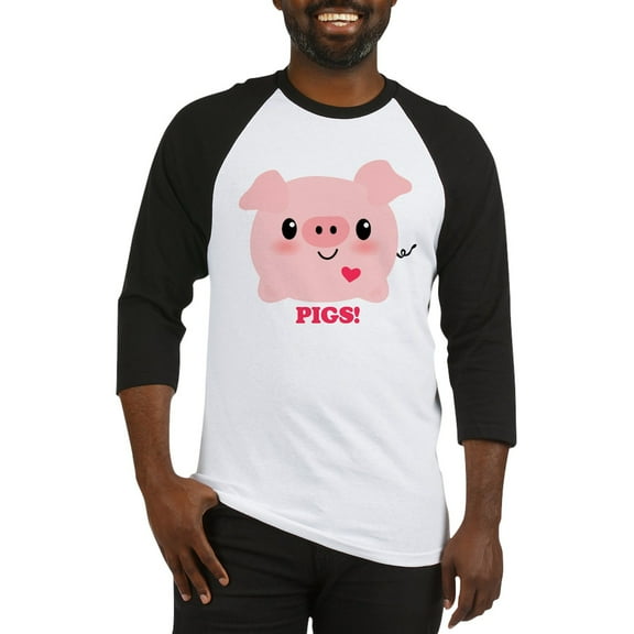 CafePress - Kawaii I Love Pigs Baseball Jersey - Cotton Baseball Jersey, 3/4 Raglan Sleeve Shirt