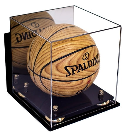- Deluxe Acrylic MINI - Miniature (not full size) Basketball Display Case with Gold Risers Mirror and Wall Mount (A015-GR)