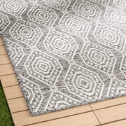 NICOLE MILLER NEW YORK Corin Ogee Indoor Outdoor Area Rug, UV Fade Resistant, Low Pile, Warm Grey/Cream, 5'2x7'2