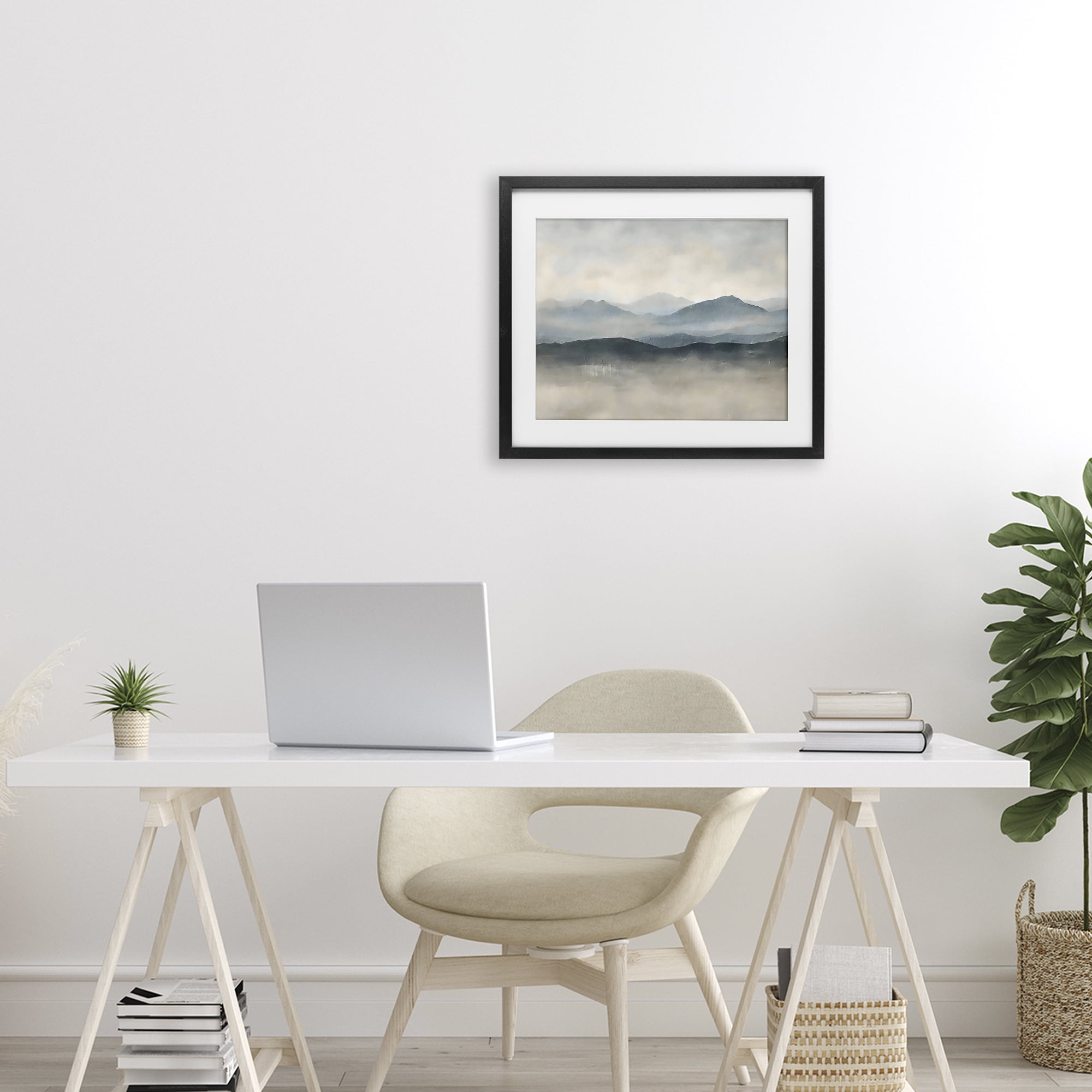Stupell Industries Misty Muted Mountainscape Black Framed Print Under Glass, design by Riley B