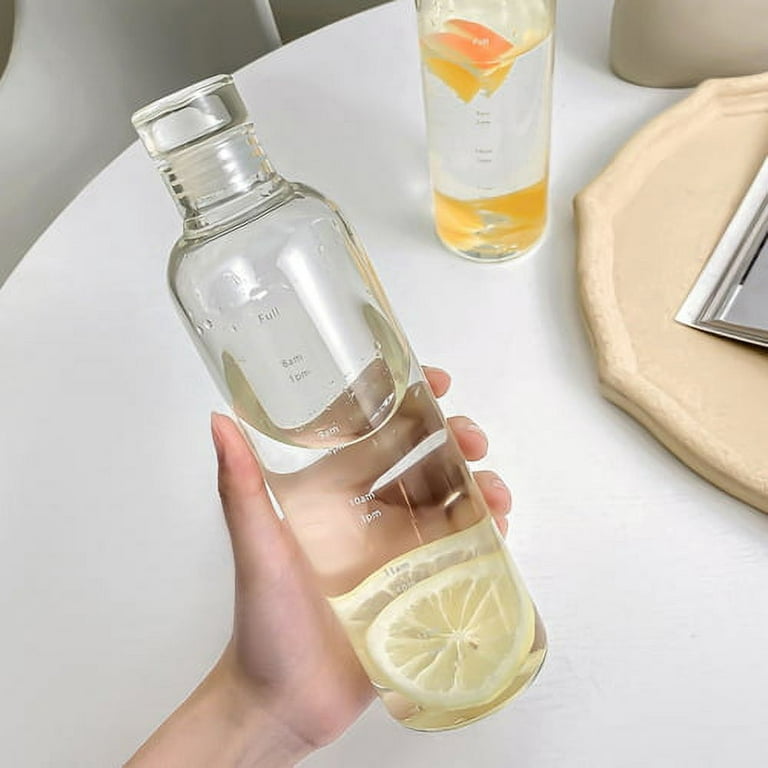 New Arrival 400ml Transparent Fruit Juice Cool Drink Glass Bottle Jar Lemon  Bottle with Cover Straw Sport Water Bottle