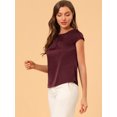 thumbnail image 4 of Unique Bargains Blouse Soyeuse à Manches Courtes pour Femmes Col Rond Plissé Décontracté Élégant, 4 of 6