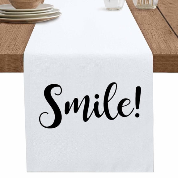 nqOlkjepod Smile Table Runner 72 Inches Long Farmhouse Dress Scarves, Black Words Dining Tablerunner for Coffee Table/Kitchen Island/Party Décor, 16" x 72"