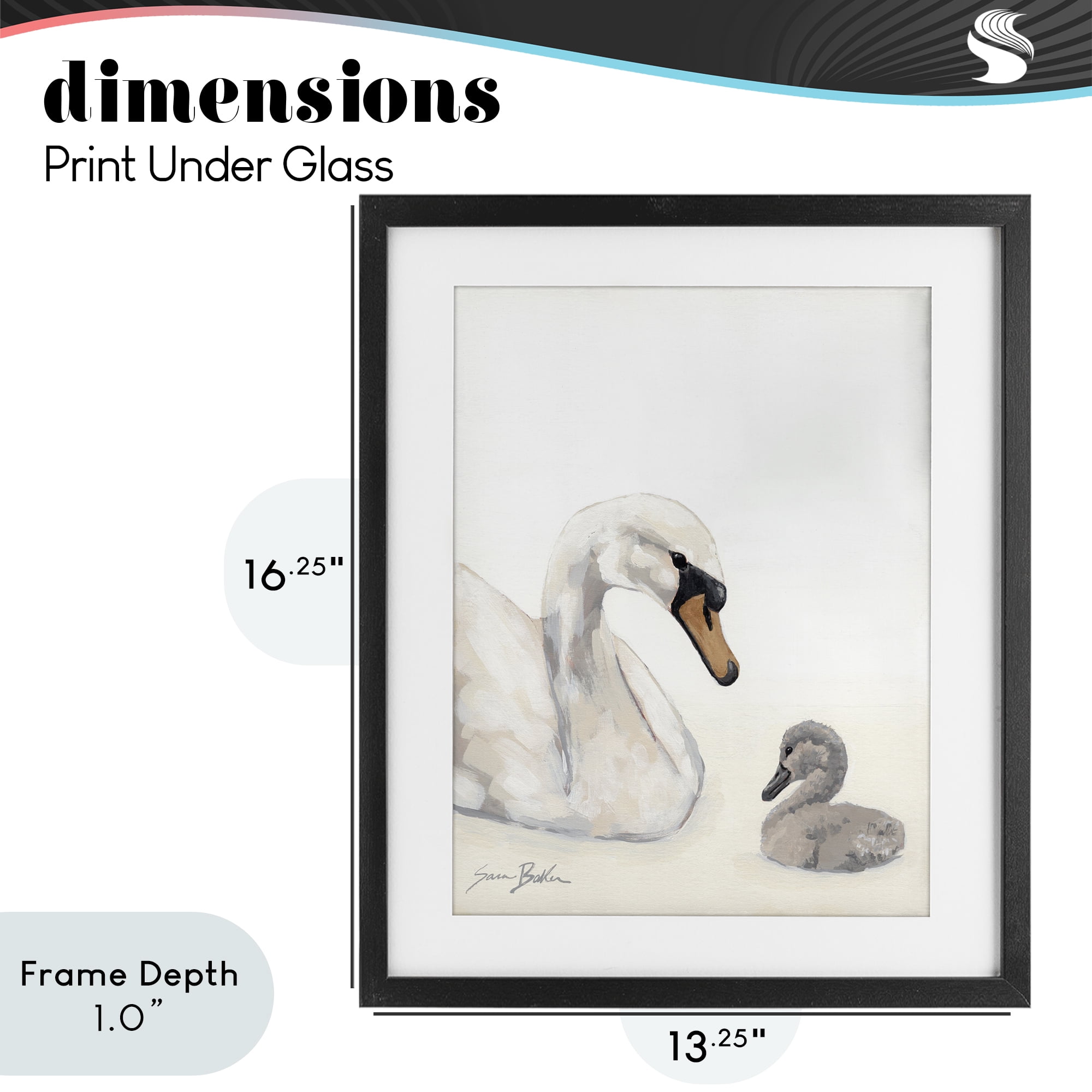 Stupell Industries Mother Swan & Cygnet Black Framed Print Under Glass, design by Sara Baker