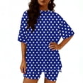 thumbnail image 4 of BRGZLK Women's Short Sleeve Sets Summer Fashion Round Neck Polka Dot Short Sleeve Tops and Shorts Loose Lightweight Breathable Comfy Set Blue M, 4 of 6