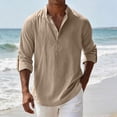 thumbnail image 6 of Men's Long Sleeve Cotton Linen Shirts Solid Color Faddish Stand Up Collar Button Down Pullover Shirt Casual Soft Comfort Workout T Shirts, 6 of 9